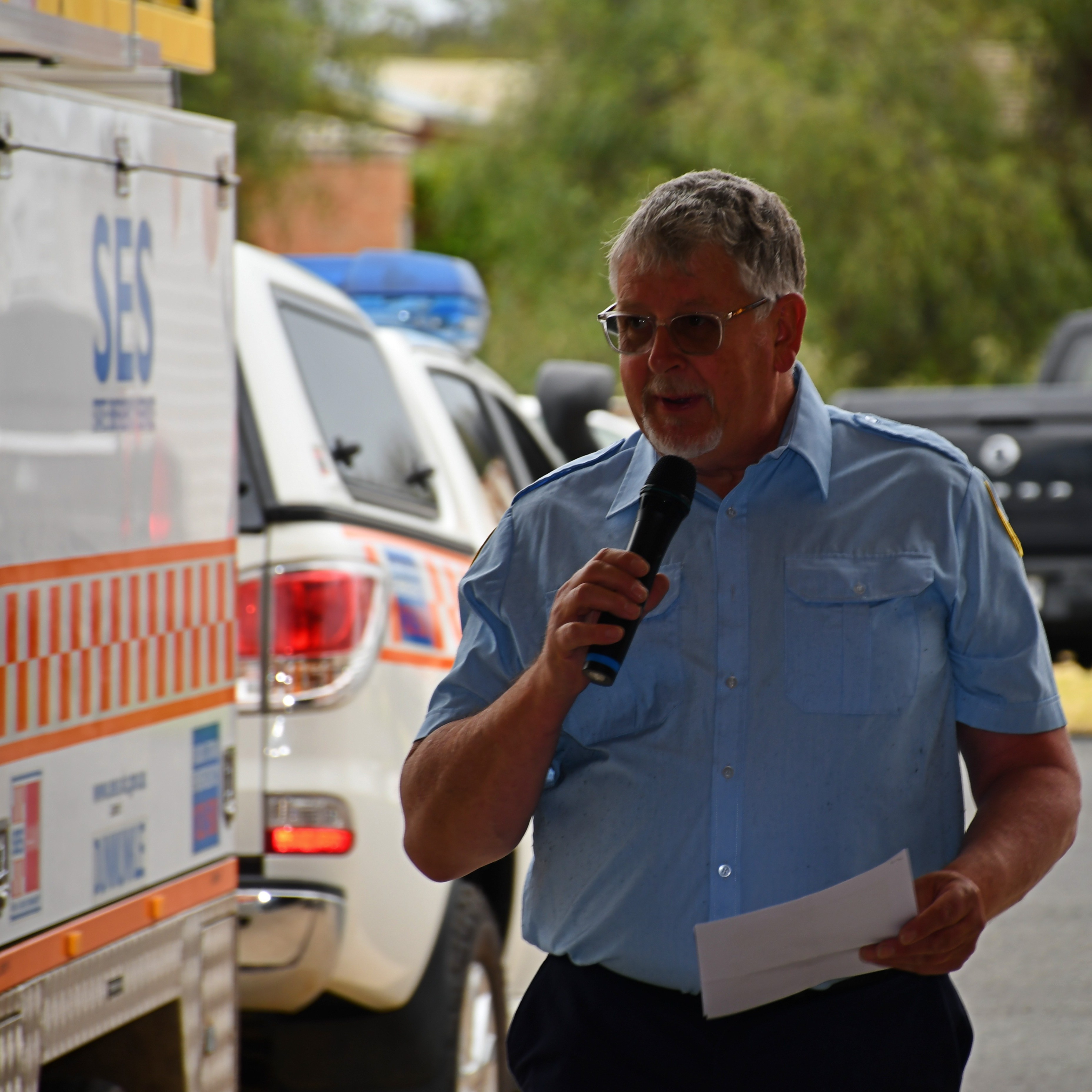 Former VICSES Warracknabeal Unit Controller John Bish welcomes attendees at Saturday's unit opening. Photo: Ben Fraser, Wimmera Mallee News.
