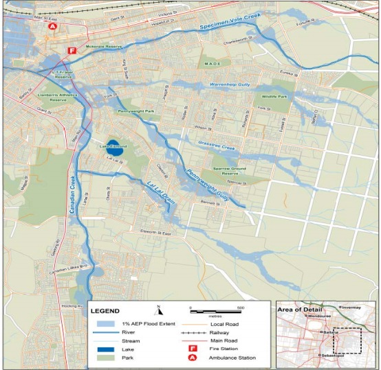 Ballarat East flood map