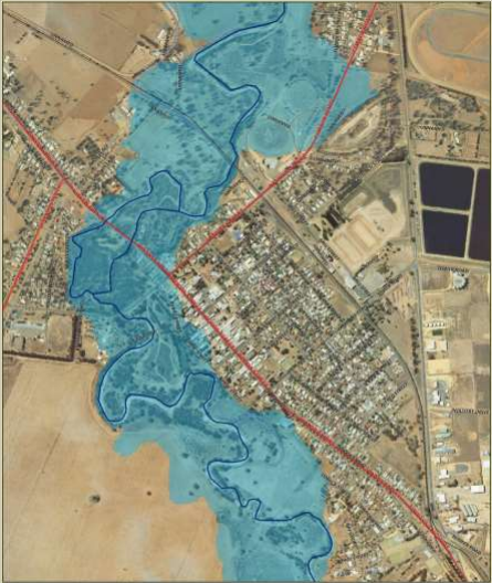 Map of Donald showing extent of flood.