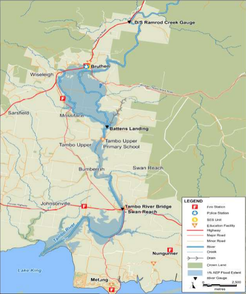 Bruthen to Swan Hill flood map
