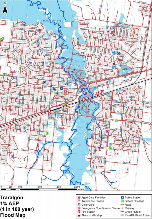 Traralgon flood guide map.