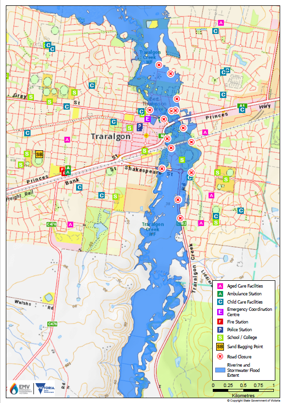 Traralgon flood guide map.